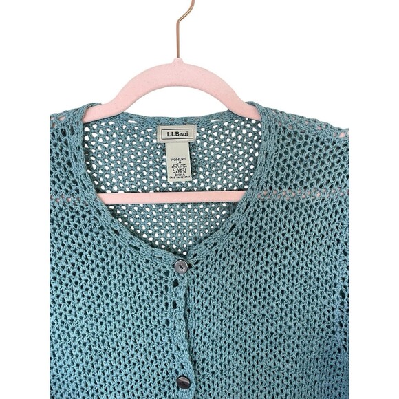L.L. Bean Vintage Grandma Open Knit Cardigan Womans Size‎ Large Linen Cotton - Picture 3 of 7